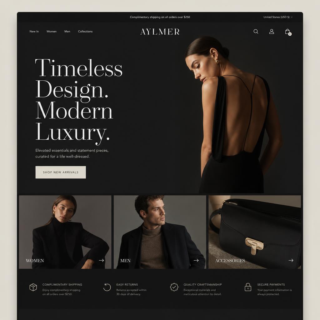 Website design example — Luxury fashion store