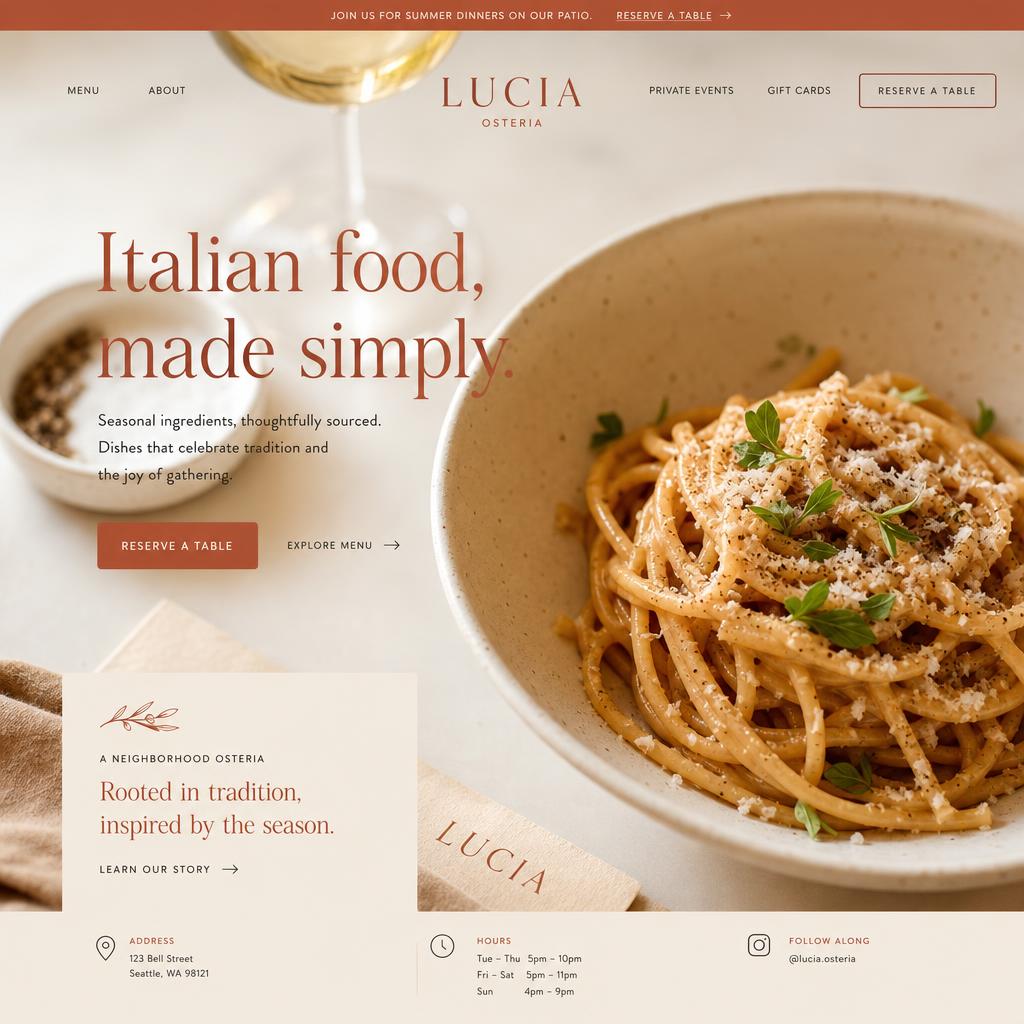 Website design example — Restaurant & reservations
