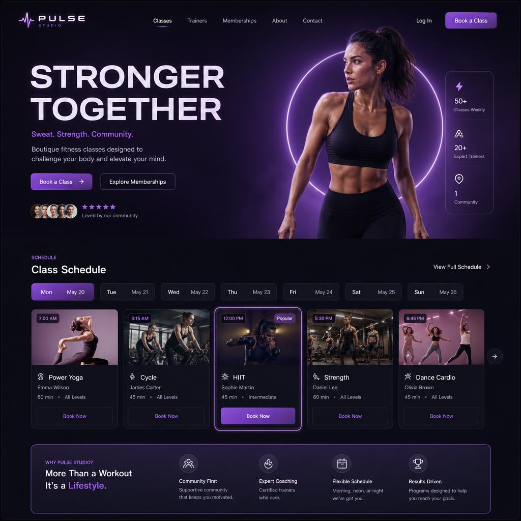 Website design example — Fitness studio booking